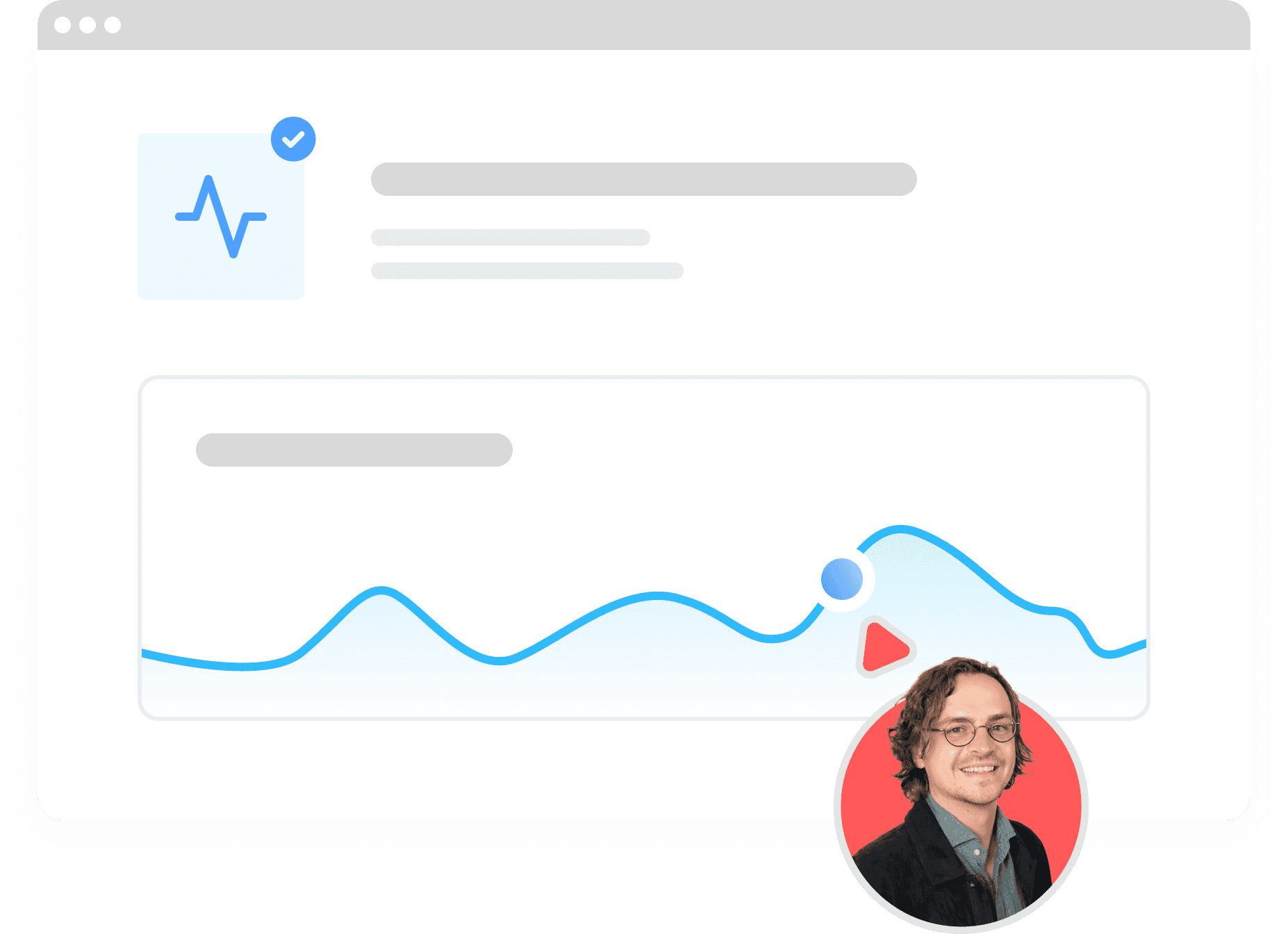 Vereinfachtes UI einer Statistik. Maus einer Marketingperson zeigt auf Statistik.