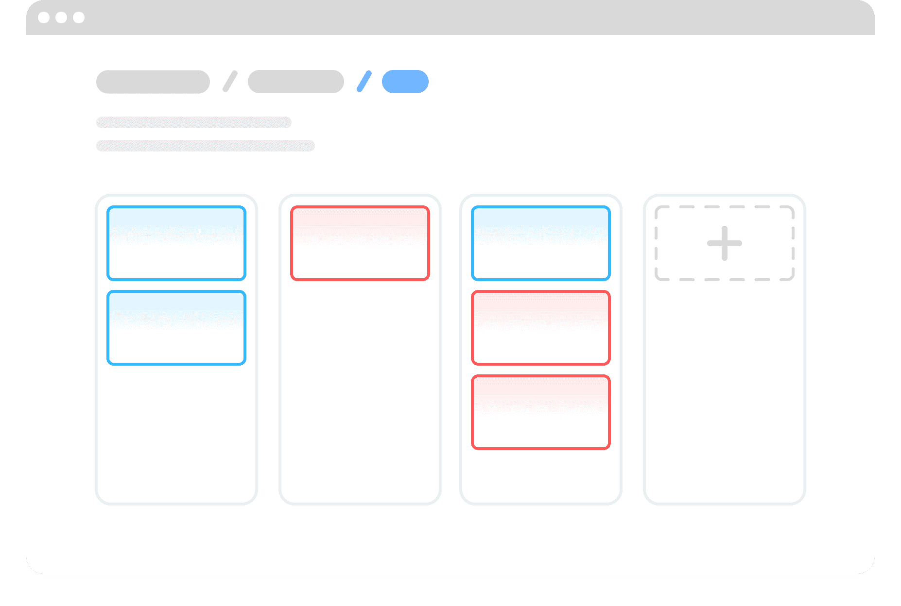 Simplified UI of kanban board.