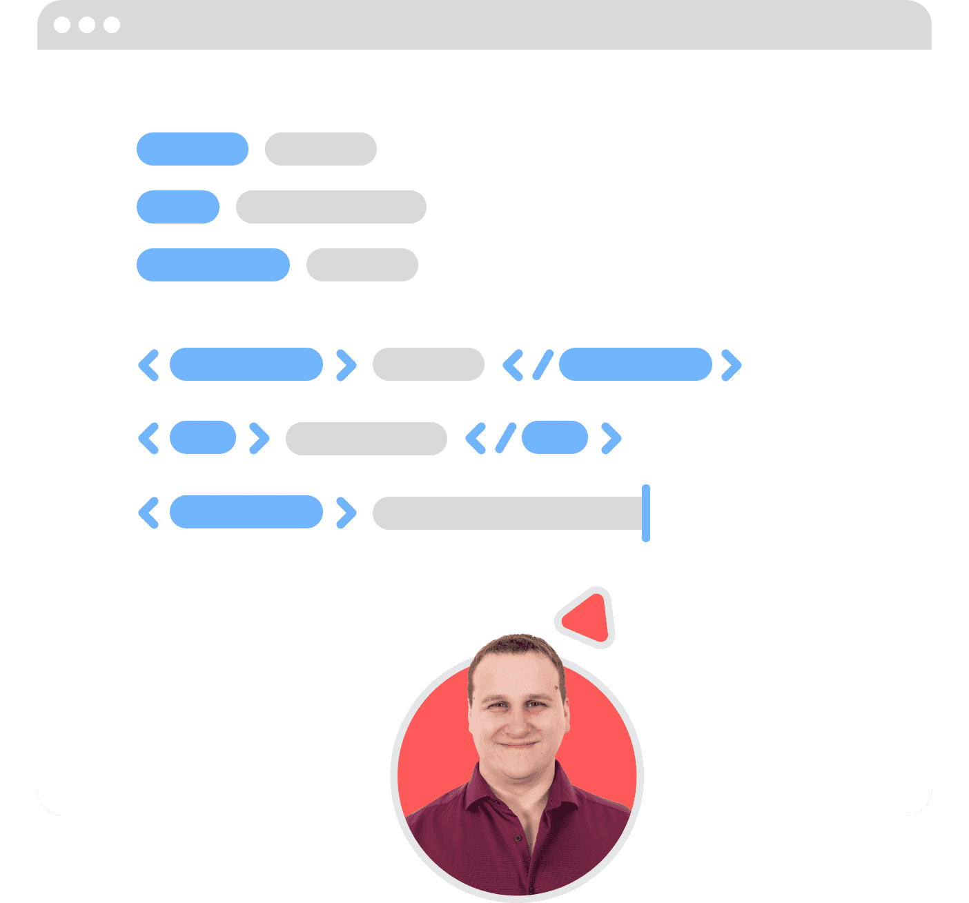 Vereinfachtes UI eines Codeschnipsels. Maus eines Entwicklers zeigt auf Codeschnipsel.