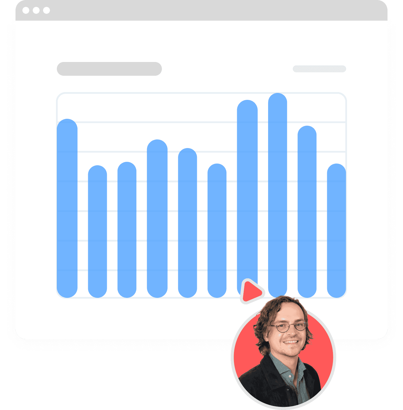 Vereinfachtes UI eines Säulendiagramms. Maus einer Marketingperson zeigt auf Statistik.