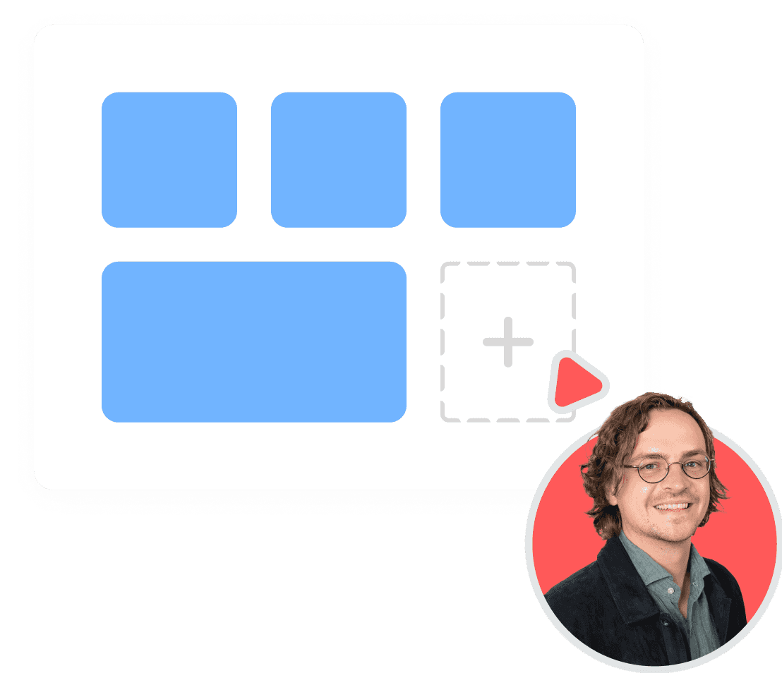 Vereinfachtes UI einer Bildergalerie. Maus eines Designers klickt auf ein Feld, um ein Bild hinzuzufügen.